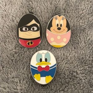 Disney Egg Pins- Violet from the Incredibles, Minnie Mouse, and Donald Duck